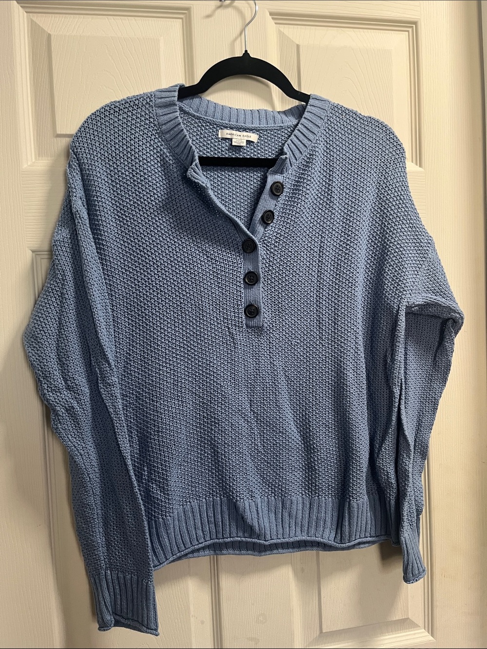 Coldwater Creek Women's Sky Blue Button Henley Knit Sweater